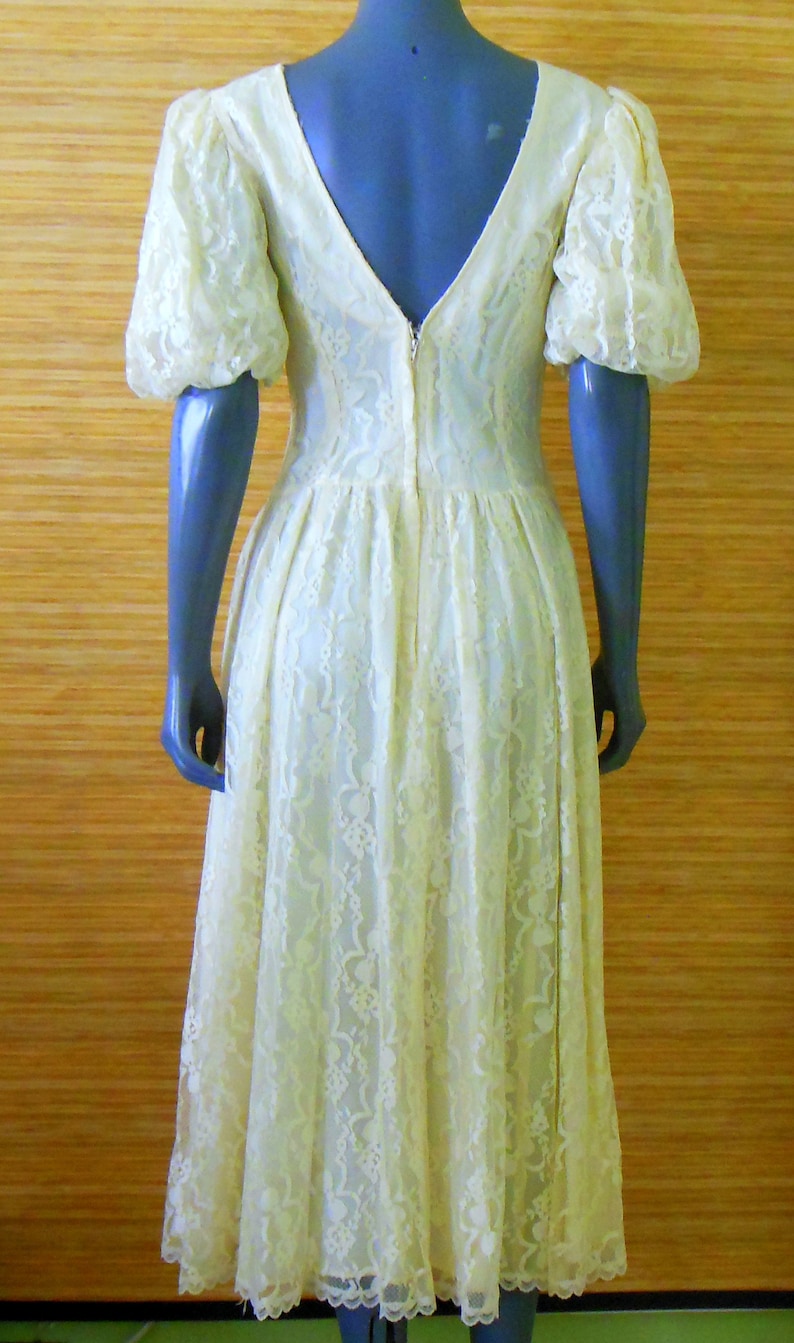 GUNNE SAX BY Jessica Mcclintock Vintage Dress Ivory Lace Puff 3/4 ...