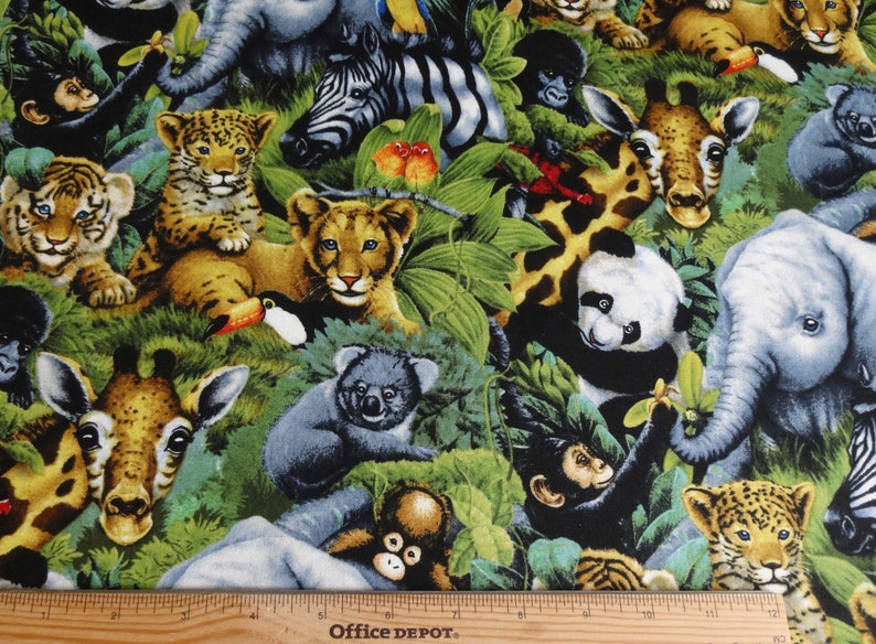 Packed Jungle Baby Animals Collage Jenny Newland David Textiles BTY 1yd ...