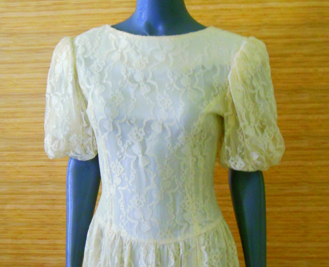 GUNNE SAX BY Jessica Mcclintock Vintage Dress Ivory Lace Puff 3/4 ...