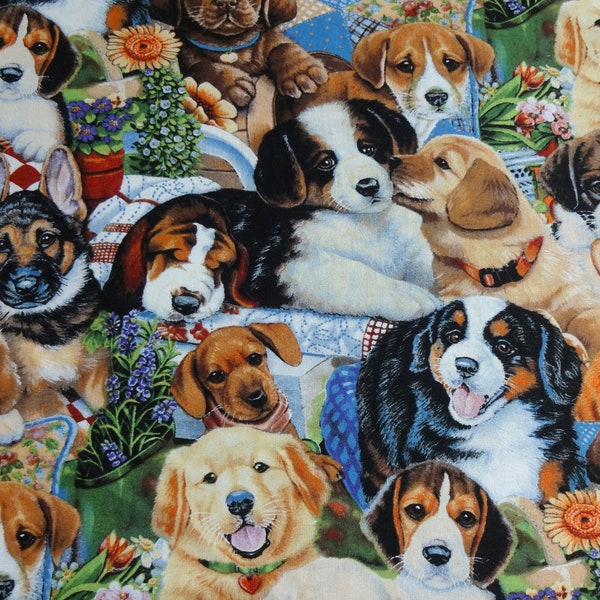 Packed Puppy Dogs Collage Jenny Newland David Textiles BTY 1yd x 44" Cotton Quilt Craft