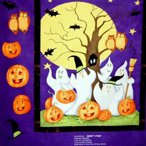 Ghost Story Wall Hanging Quilt Panel Fabric Halloween Pumpkins Owls Purple Yellow