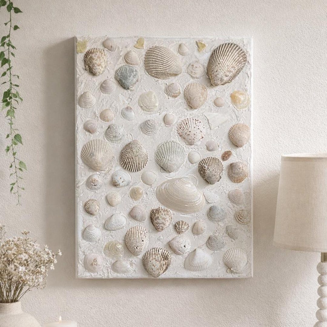 Seashell Wall Art | Textured Coastal Canvas | 3D Beach Decor | Handmade ...