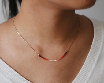 Delica Bead Necklace, Dainty Gold Chain Necklace, Minimalist Beaded Necklace, Layering Necklace, Gift for Her