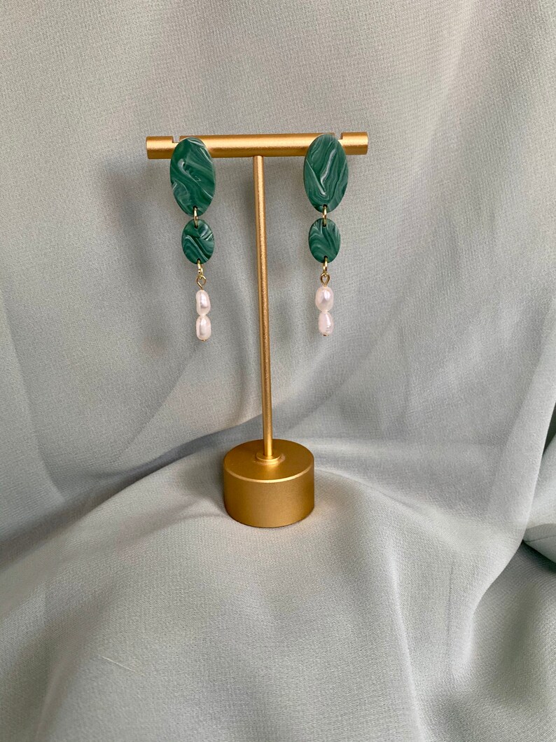 Emerald Green Clay Earrings With Freshwater Pearls Etsy