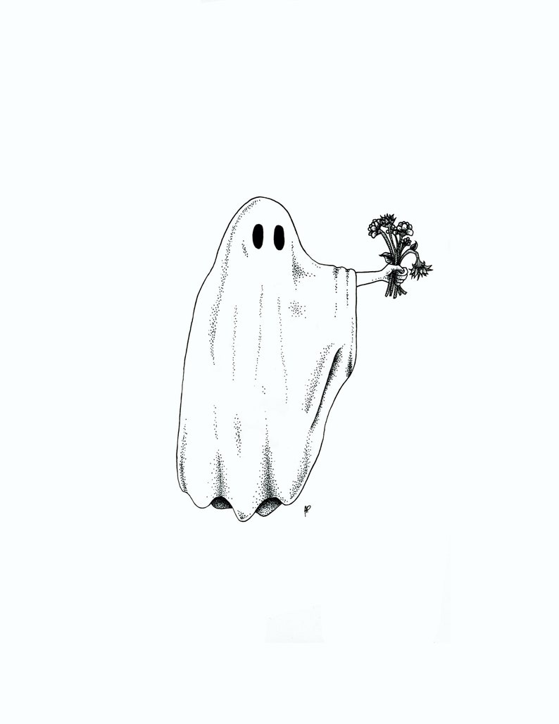 Ghost Holding a Bouquet of Flowers Etsy