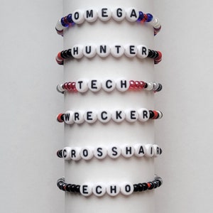 Bad Batch ID Bracelet-Clone Force 99 ID Bracelet-Hunter-Omega-Tech-Wrecker-Crosshair-Echo-Star Wars Inspired Bracelet-Stretchy Bracelet