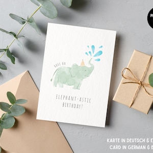 personalisierte Geburtstagskarte | Elefant | elephantastic day | zum verschenken | Happy Birthday Postkarte | digital Druck | Aquarell boho