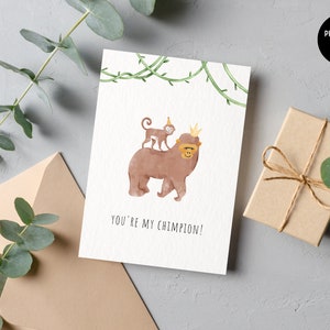 Carte d'affirmation enfants | Enfants de pleine conscience | Pensées fortes pour les enfants Carte postale | Championne des cartes de vœux | Encourageur | Carte aquarelle merci
