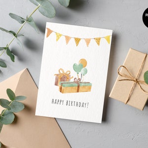 carte d'anniversaire personnalisée | Cadeaux de fête Guirlande de ballons | offrir en cadeau | Carte postale joyeux anniversaire | numérique | Aquarelle bohème