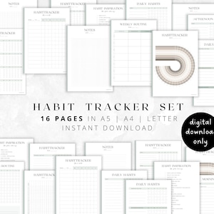 Habit Tracker Set | Habit Trainer undated | Habit Trainer | Change habits | Routines Monthly Daily Yearly Resolutions