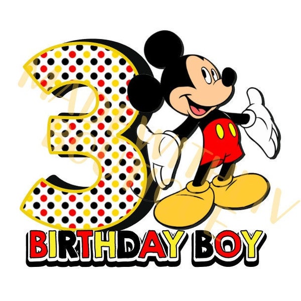 Printable Mickey 3rd Birthday Digital File |  PNG JPEG