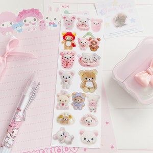 Cute Japanese Bear PNG Sticker Sheet  - Cute Korean Stickers, Korean Stationery, Toploader Stickers, Polco Deco