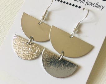 Silver half moon dangle earrings