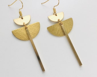 Gold Geometric Half Moon Dangle Earrings.