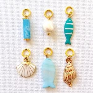 Nautical Turquoise Earring Charms, Pearl, Shell, Fish. Journal charms.