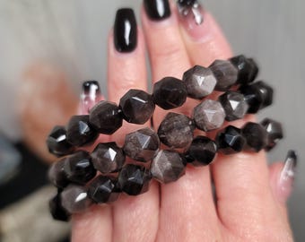 Silver Sheen Obsidian Faceted Bracelet – 10mm Beads | Protection • Insight • Empowerment