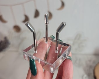 Clear Acrylic Mineral Display Stand - Silver 3 pegs
