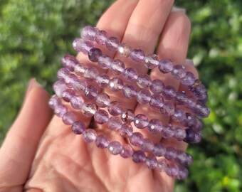 Faceted Amethyst Beaded Bracelet - 6mm | Intuition, Peace, Clarity