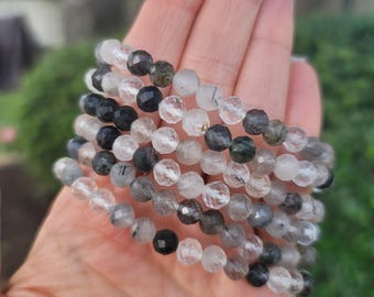 Faceted Black Tourmaline in Quartz - 6mm | Grounding, Protection, Balance