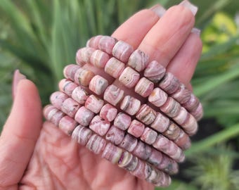 Rhodochrosite Barrel Bracelet - 7mm | Self-worth, Love, Emotional Healing