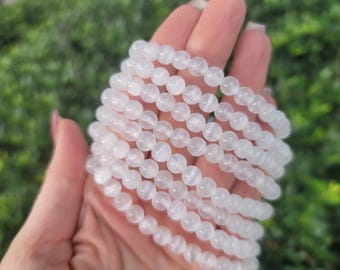 Selenite Beaded Bracelet - 6mm | Cleansing, Peace, Renewal