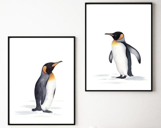 Set of 2 prints Penguin Watercolor Print, Nursery Wall Art, Baby Animal Prints, Nursery Decor, Printable Wall Art, Set of 2 Abstract Prints