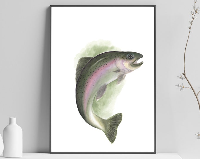 Salmon Watercolor Printable PNG & JPG Wall Art Decor Atlantic Salmon Fish Print Art, Pacific Northwest Fishing Poster Gift For Dad, Man