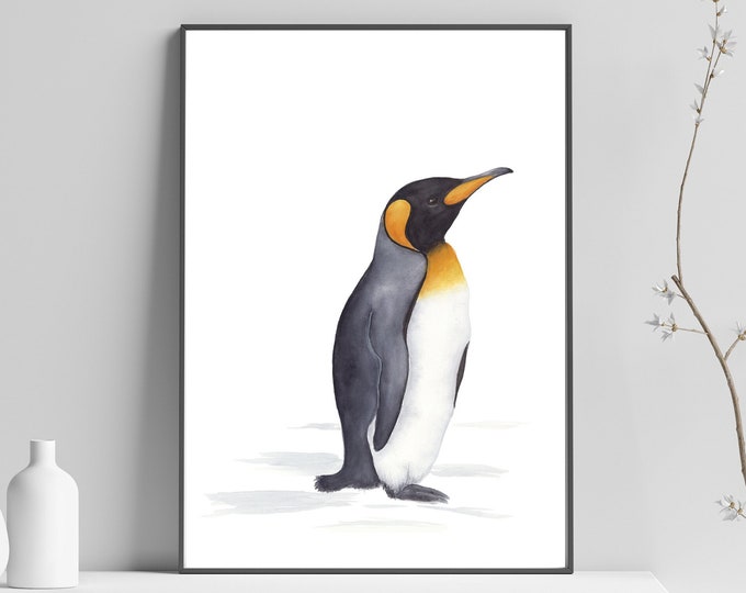 King Penguin Watercolor Print, Nursery Wall Art, Baby Animal Prints, Nursery Decor, Printable Wall Art, Penguin Gift, Babies Room Poster