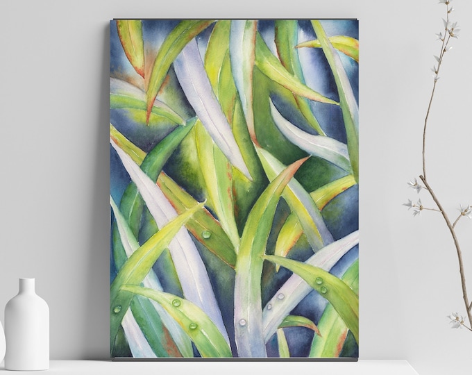 Green Leaves Wall Art Printable, Watercolor Abstract Printable Wall Art Leaves Print