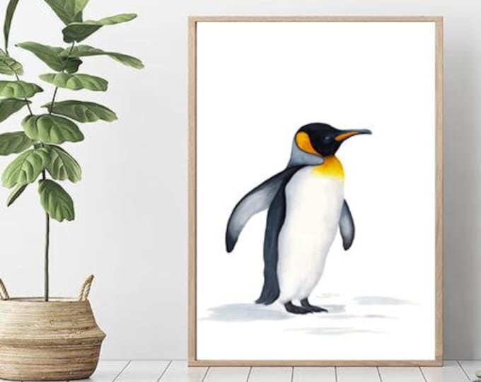 King Penguin Watercolor Print, Nursery Wall Art, Baby Animal Prints, Nursery Decor, Printable Wall Art, Penguin Gift, Babies Room Poster