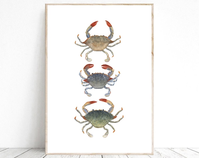 Blue Crabs Watercolor printable PNG & JPG Painting Print, Coastal Beach Art, Seaside Decor, Maryland Blue Crab, Printable Wall Art