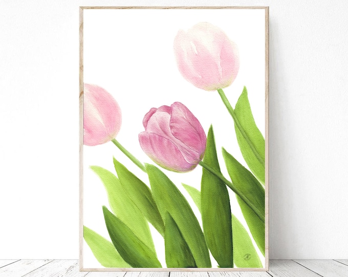 Flower Tulips Watercolor Printable Art PNG & JPG Print Floral Botanical Art Poster Tulips Illustration symbol of perfect love Wall Art Gift