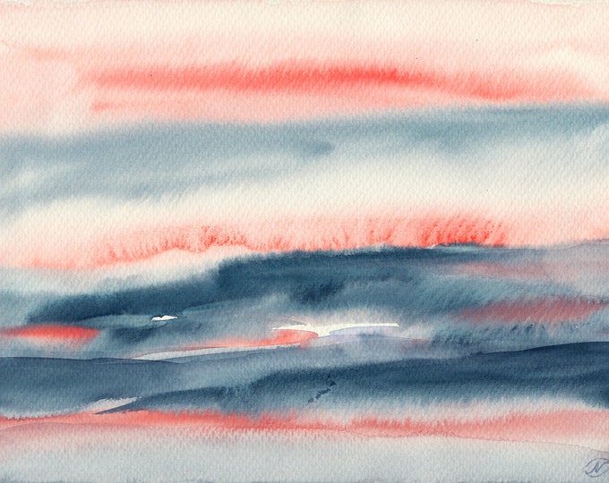 Horizontal Wall Art, Printable Art, Abstract Wall Art, Watercolor Print, Grey Pink Art Print, Watercolor Modern  Abstract Printable Wall Art