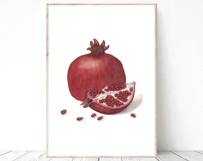 Watercolor Fruit Pomegranate PNG JPG Print Kitchen Wall Art Printable Food Art instant Download DIY Print Home Decor Botanical