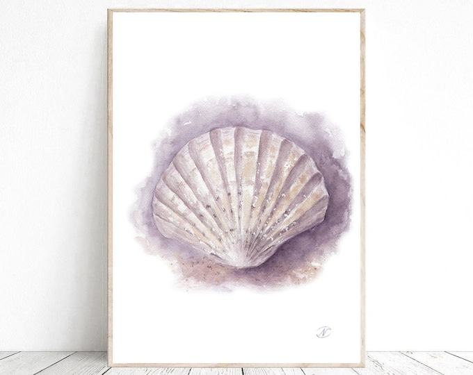 Sea Shell Print, Watercolor Wall Art, Nursery Beach Decor, Coastal Home, Printable Wall Art from Original Watercolor Painting, Seashell Art