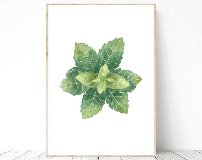 Botanical Mint Print PNG & JPG, Watercolor painting Floral Wall Art, Floral Print botanical Wall Decor Gift, Instant Download Printable Art