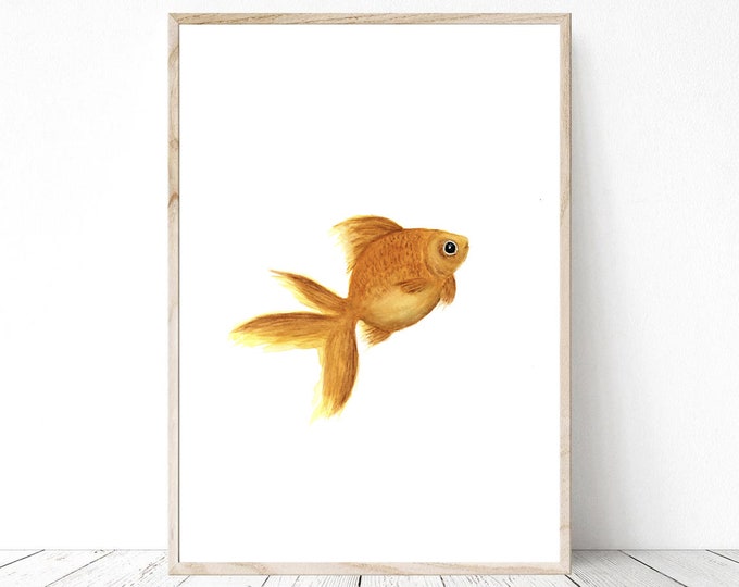 Goldfish Watercolor printable, Printable Wall Art, Printable fish Art, Digital files prints, INSTANT DOWNLOAD
