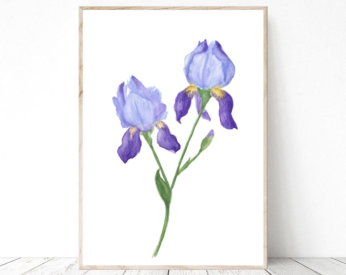 Iris Watercolor Print PNG & JPG printable, Watercolor Irises Painting, Iris Art, Floral Art, Floral Print, Floral Home Decor, Purple Irises
