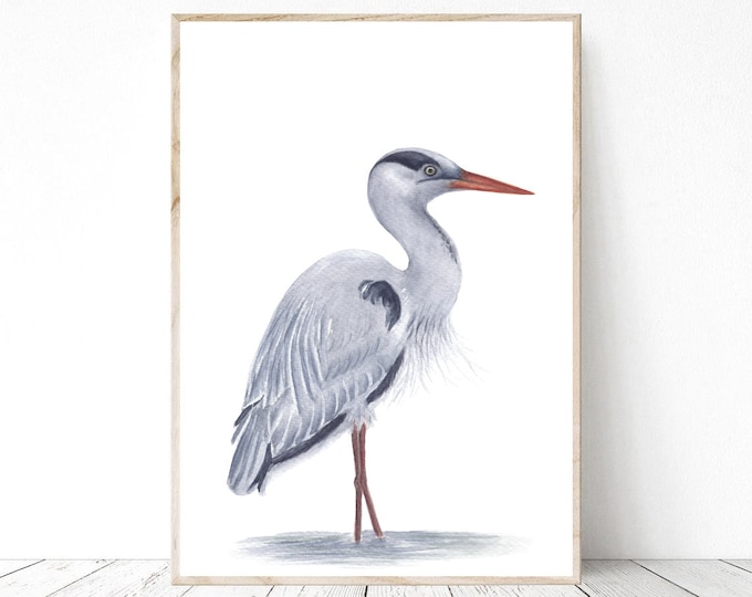 Heron Watercolor printable, Printable Wall Art, Printable Bird Art, Digital files prints, INSTANT DOWNLOAD