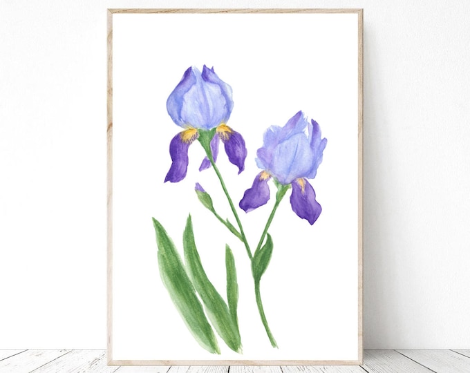 Iris Watercolor Print PNG & JPG printable, Watercolor Irises Painting, Iris Art, Floral Art, Floral Print, Floral Home Decor, Purple Irises