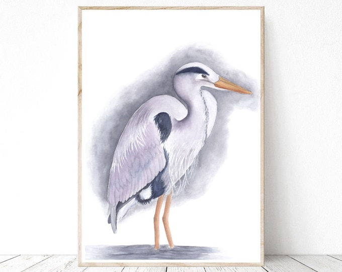 Heron Watercolor printable, Printable Wall Art, Printable Bird Art, Digital files prints, INSTANT DOWNLOAD