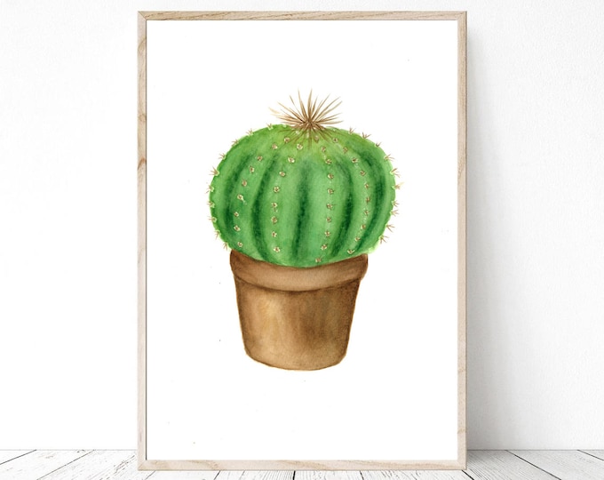 Cactus Painting Exotic Flower, Cactus Wall Decor Prickly Pear Succulent Illustration Cactus Wall Gallery Wall Art Watercolor