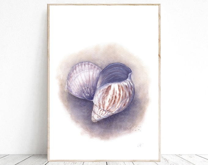Sea Shell Print, Watercolor Wall Art, Beach Decor, Nursery Coastal Home, Printable Wall Art from Original Watercolor Painting, Seashell Art