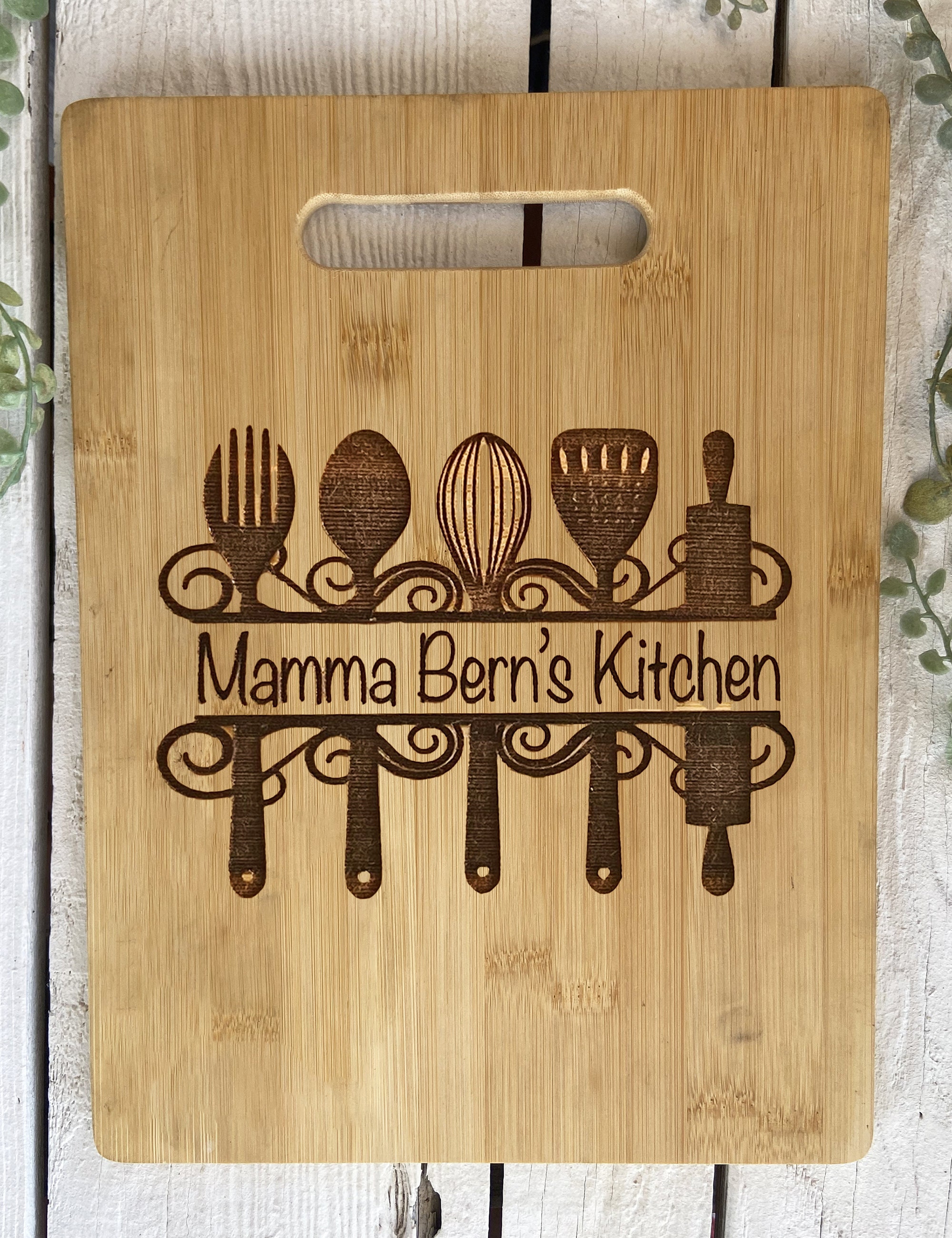 Grandma's Kitchen Custom Engraved Bamboo Cutting Board - Whitetail