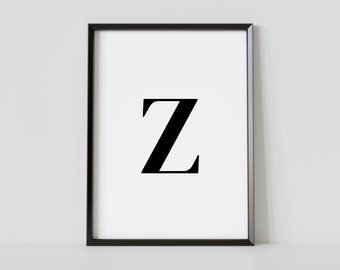 Black and White Letter Z Art Alphabet Art Bedroom Wall Decor,Letter Z Wall Decor Letter Z Printable Art Letter Z Typography Poster