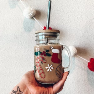 Holiday Glass mug | Winter Themed Glass Mug