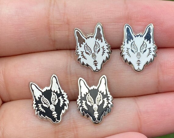 Wolf , Stud Earrings, hard enamel silver plating
