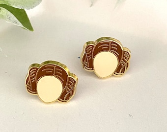 Stud Princess earrings, hard enamel gold plating