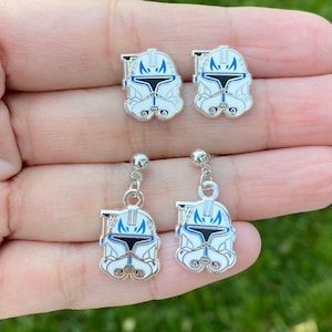 Captain R helmet (Pair), Stud Earrings, hard enamel silver plating