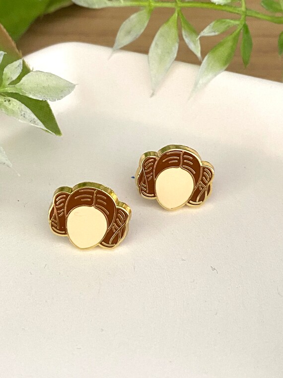 Stud Princess earrings, hard enamel gold plating